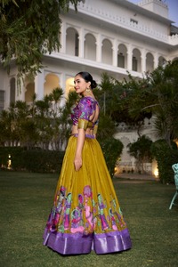 Nuevo Lehenga Choli Exclusivo Estampado (Kalamkari) con Borde de Tejido Zari, Vestido de Novia de Tela de Red para Bodas y Fiestas, Formal, de Secado Rápido, para Todas las Estaciones - Product Image 4