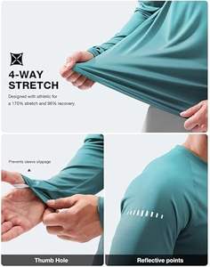 Camisas de manga larga de protección solar para hombres UPF 50 + Rash Guard para hombres SPF UV Pesca Senderismo Correr Entrenamiento Camiseta atlética - Product Image 6