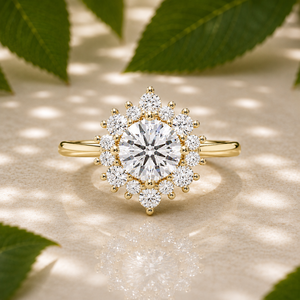 Bagues de fiançailles rondes en or jaune 14K 18K avec diamants de laboratoire certifiés IGI, bagues de mariage en grappe, bijoux en gros - Product Image 1