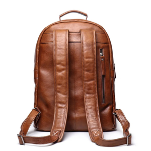 Genuine Leather Laptop <b>Backpack</b> Classic Style Unisex Softback 20-39L Zipper Closure Durable Handle Shoulder <b>Straps</b> - Product Image 3