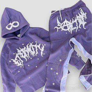 2025 calidad superior personalizada 100% algodón Puff impreso chándales 450 GSM sudor traje capucha invierno recortado Streetwear frente - Product Image 2