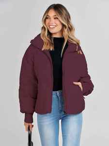 Veste bouffante de mode d'hiver pour femmes col à capuche extérieur matelassé doux tissu léger fermeture à glissière taille régulière pour un usage quotidien - Product Image 5