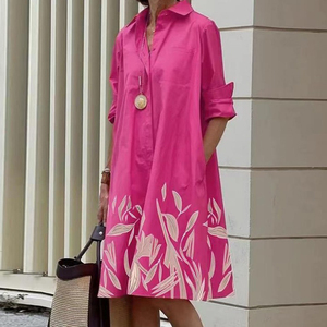 Producto nuevo de otoño 2025, <span class=keywords><strong>vestido</strong></span> Midi de manga larga con cuello de camisa estampado de <span class=keywords><strong>lunares</strong></span> a la moda y elegante - Product Image 1