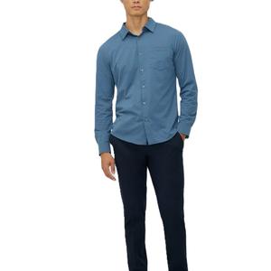 Camisa Casual de Manga Larga de Sarga Premium para Hombre, Estilo Vacacional, Color Sólido, para Otoño, con Cuello Polo y Botones Cubiertos - Product Image 6