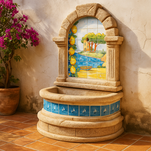 Fontana in Maiolica Modello Vietri Spagnolo H120XL80XD45 cm Effetto Pietra Cemento - Product Image 3