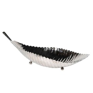 Plateau à feuilles de luxe haut de gamme pour la décoration et le service des aliments Plat décoratif en métal et aluminium enduit d'argent fait à la main - Product Image 3