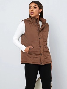Logo personnalisé impression hiver vers le bas bulle gilet dernières conceptions femmes 100% polyester fermeture à glissière bulle gilet - Product Image 5