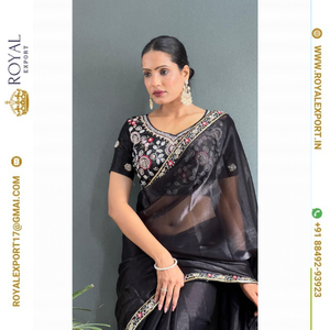 Colección de Saris de Fiesta de Diseñador, de Seda Premium, Adornados con Hermoso Bordado a Mano y Encaje - Product Image 5