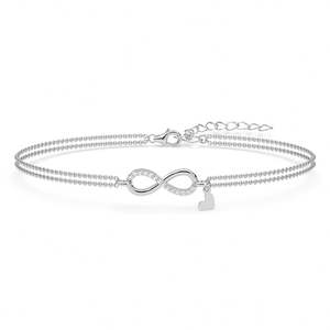 NOVAMART Fine 14K Gold <b>Infinity</b> Heart Double Chain <b>Bracelet</b> Rhodium Plating Diamond Pearl Stones Rose Platinum Material Religiou - Product Image 1