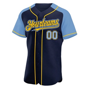 Uniforme de Béisbol Premium, Jersey de Equipo con Malla Bird Eye, Personalizado con Nombre y Número del Jugador, Logotipo del Patrocinador, Azul Marino, Azul Claro, Amarillo - Product Image 2