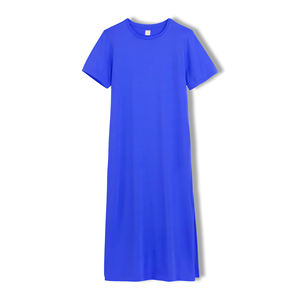 Maxi Camiseta de algodón turquesa para mujer, asimétrica, de media manga, patrón sólido, informal, transpirable, de punto largo, con estampado Digital - Product Image 3