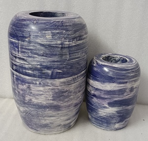 Style moderne sculpté à la main bleu foncé Vintage offre spéciale indien artisanal décor de mariage bois de manguier en vrac pots de vase à fleurs et jardinières - Product Image 6