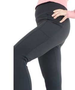 Leggings noirs 100% coton pour femmes vêtements de sport décontractés pour adultes taille haute vêtements de fitness respirants avec poche à la taille - Product Image 4