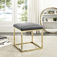 Tabouret Carré en Acier Inoxydable Finition Or Brillant Ottoman Velours Joint Confortable Bar Restaurant Tabouret Salon Décors