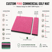 Tapis de frappe de golf modulaire en nylon rose 5x5FT pour simulateur de golf commercial