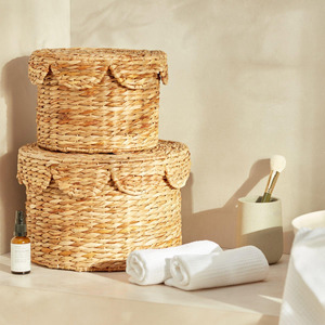 Accessoires ménagers boîte à couvercle en jacinthe d'eau naturelle bacs de rangement ronds en osier avec couvercles - Product Image 3