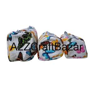 Pochette à maquillage pour femme, grande capacité, en coton vintage, légère, douce, avec fermeture éclair, écologique, réutilisable, style indien matelassé - Product Image 2