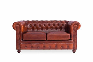 Canapé Chesterfield 2 places en cuir véritable marron, capitonné, avec accoudoirs roulés, mobilier traditionnel pour salon, style européen et américain - Product Image 5