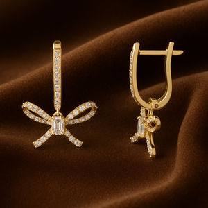 Bow Design Dangling <b>Earrings</b> DEF Color VS Clarity 14K White Gold Lab Diamond Bow <b>Earrings</b> <b>Stud</b> <b>Earrings</b> - Product Image 1