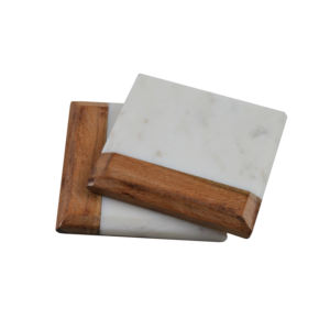 Juego de posavasos de mármol blanco de alta calidad de 4 posavasos de madera con diseño de piedra natural cuadrado clásico - Product Image 5