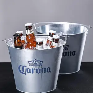Conjunto de 2 Partido Galvanizado Champagne Ice Cooler Balde Com Logotipo Multifuncional Metal Beer Ice Bucket Tin Metal Tin Box
