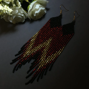 Boucles d'oreilles en perles, boucles d'oreilles longues en or rouge noir, boucles d'oreilles à franges, boucles d'oreilles boho, boucles d'oreilles en perles de rocaille, boucles d'oreilles faites à la main - Product Image 2