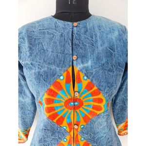 Chaqueta Vaquera de Mezclilla con Estampado Floral Indio, Manga Larga, Corta, Transpirable, con Botones, para Invierno - Product Image 4