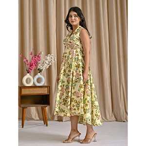 Vestido largo informal de algodón estampado color rosa crema con diseño boutique, transpirable, tallas XS-5XL - Product Image 6