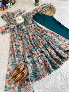 Latest Designer <b>Organza</b> <b>Silk</b> Printed Gown by FabZone - Product Image 5