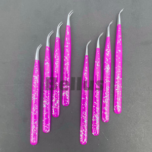 Pince à cils scintillante rose écologique avec poignée enduite de silicone et pointe de précision dorée Étiquette personnalisée acceptée en gros - Product Image 3