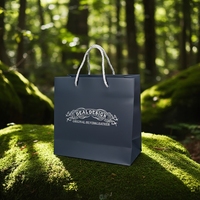 Tas Hadiah Mewah Biodegradable Berembos Logo Kustom Desain Bunga Biru Tua Pegangan Pita Flexiloop Kertas Seni Jam Tangan Kacamata
