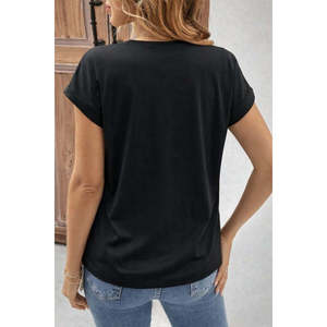 Blusa de viscosa de manga corta con cuello en V y botones frontales para mujer con detalle de estampado de leopardo, 37591 - Blanco - Product Image 4