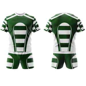 Nouvel arrivage d'uniformes de rugby imprimés personnalisés avec nom de l'équipe à vendre 100% ensemble maillot et short de rugby en tissu polyester - Product Image 1