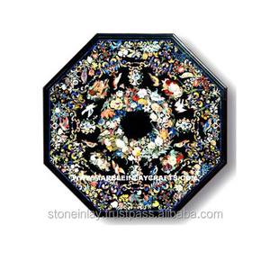 Le plus beau dessus de table de forme octogonale en pierre naturelle incrustée de marbre blanc avec un beau design de sculpture à la main pour les acheteurs - Product Image 1