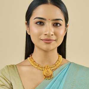 Silver Temple <b>Necklace</b> 181587 Gold Plated Women's Short Ruby Spinal Religious Ethnic Style Chains for Wedding & Gift - Product Image 1