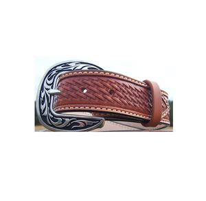 Premium Western Floral Tooled patrón geométrico diseño cinturón diseñador Pin hebilla Unisex cinturones de cuero de moda superventas - Product Image 5