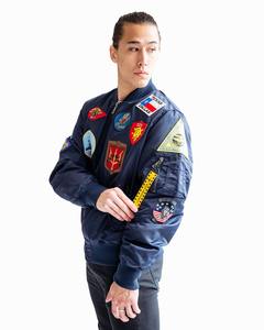2025 Wholesale <b>TOP</b> <b>GUN</b> Nylon <b>Bomber</b> <b>Jackets</b> Official MA-1 Patch Navy Blue Men's Canvas Canvas Cow Skin Logo Front Positioned - Product Image 6