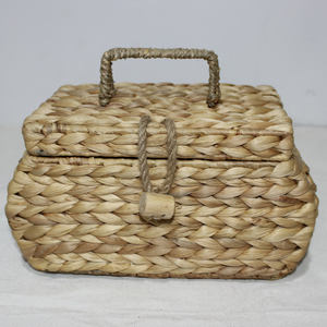 Eco-Friendly Handwoven Water Hyacinth Storage Basket <b>Box</b> with Handle and <b>Secure</b> Lid Closure For Home & Office - Product Image 1