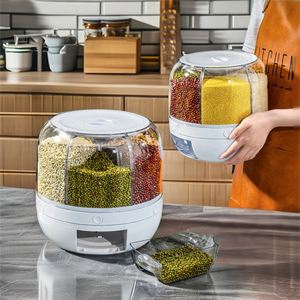 Réservoir de stockage de céréales de cuisine moderne, en plastique de qualité alimentaire, moulé par injection, à plusieurs compartiments, avec couvercle hermétique, résistant à l'humidité - Product Image 6