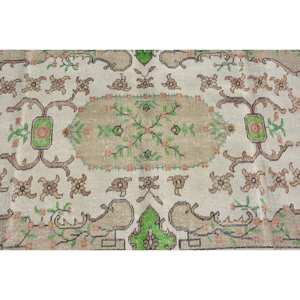 Tapis turc Vintage Beige Vert 3.6 X 6.8ft fait à la main en laine grande surface Patchwork Design rectangulaire couloir Latex pour la décoration de la chambre - Product Image 5