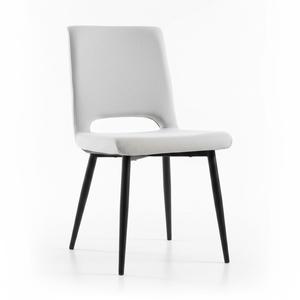 Chaise de salle à manger rembourrée PASCAL Elite avec dossier ergonomique, assise en tissu haut de gamme, pieds en métal noir mat, espaces luxueux - Product Image 1