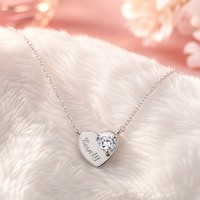 Kalung Hati Perak Sterling S925 untuk Wanita Perhiasan Mewah Liontin CZ Terukir N00017