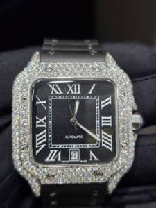 นาฬิกาเพชรโมอิสซาไนต์คุณภาพพรีเมียมแบบยูนิเซ็กซ์ ตัวเรือนสแตนเลสสตีลเคลือบทองคำขาว หน้าปัดตัวเลขอารบิก ระบบกลไกอัตโนมัติ - Product Image 2