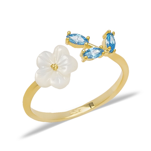Dainty Aquamarine Stone Flower <b>Adjustable</b> Women <b>Ring</b> Turkish Wholesale Handmade 925 <b>Sterling</b> <b>Silver</b> Jewelry - Product Image 1