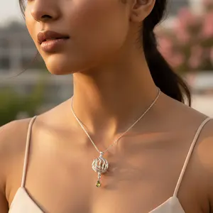 Colgante de Plata 925 con Peridoto para Mujer, Chapado en Rodio, Joyería de Piedras Preciosas de Oro Blanco con Circonita, Colgantes con Patrón de Números - Product Image 3