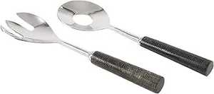 Cuillère de service à riz en acier inoxydable et laiton pour décoration de mariage, ensemble de couverts en métal plaqué or et acier gaufré - Product Image 3