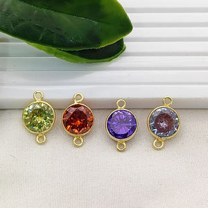 Gold Plated 925 Sterling Silver <b>Garnet</b> CZ Round Bezel Connector Charms Jewelry Making Link Cz Charm Bulk Wholesale Suppliers - Product Image 5