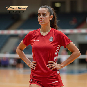 Custom Own Brand Ladies Red Color Sport T-shirts Volleyball Jersey and Short Volleyball <strong>Uniform</strong> Women