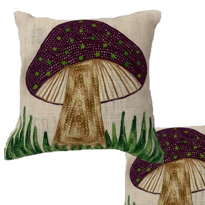 Organic Jute <b>Cushion</b> Covers Pillow Case Mushroom Plant Embroidered Design Crewel Stitching for Cottage Decor for Home Living - Product Image 2