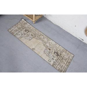 พรมตุรกีขนาด 1.5x4.7 ฟุต พรมวินเทจขนาดเล็ก พรมลายดอกไม้สีเบจ - Product Image 4
